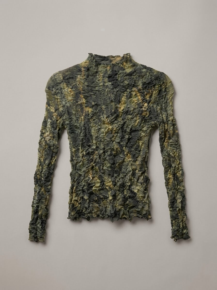 Jackie Crushed mesh print top in khaki