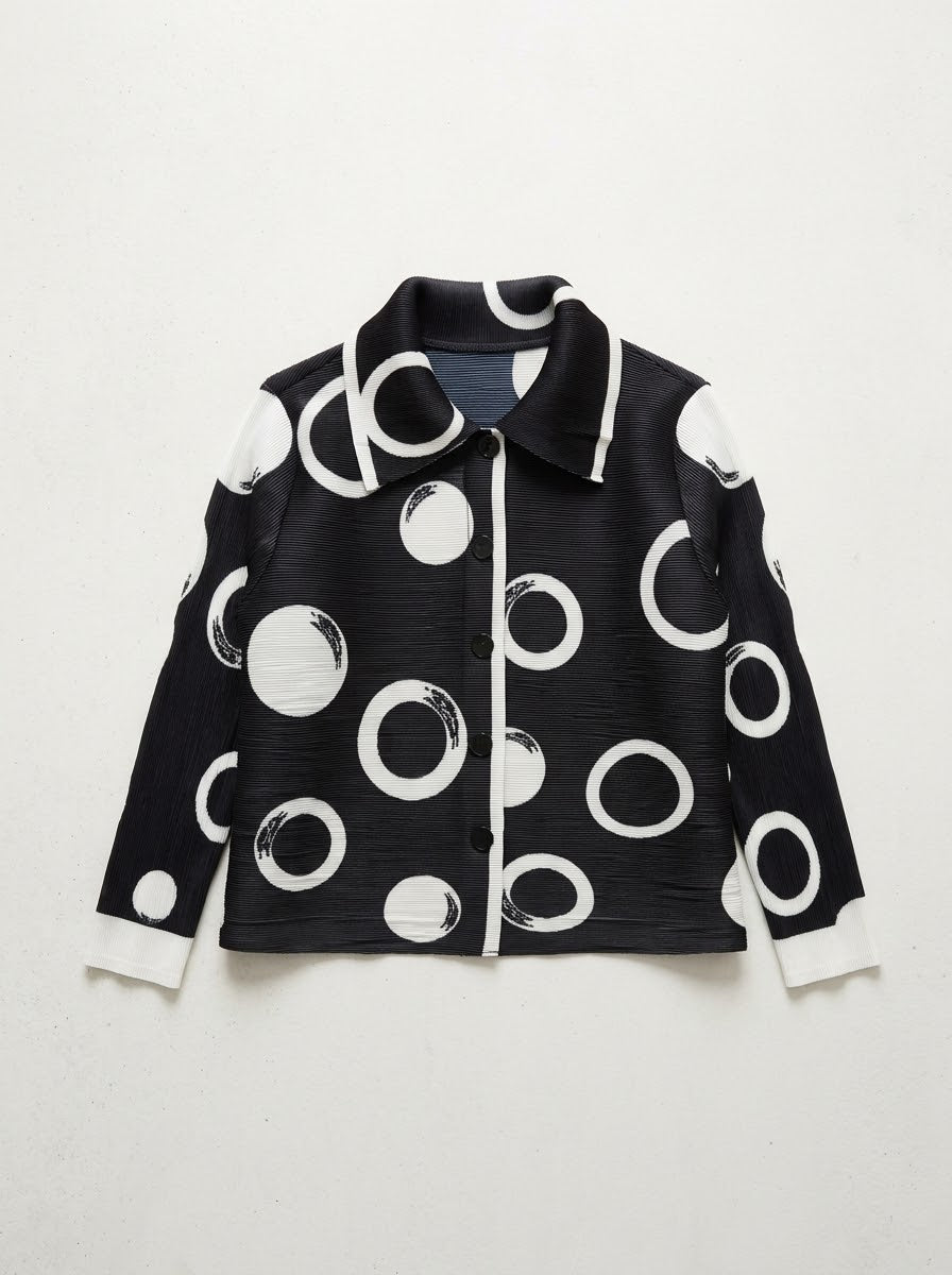 Monroe circle print jacket in black, front product view