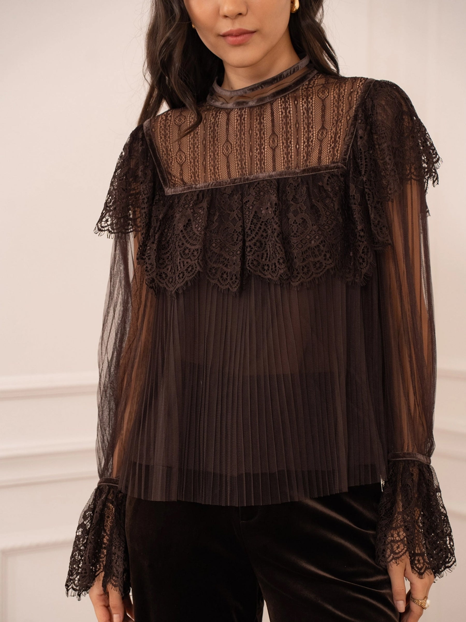 Sadie - Velvet & Lace pleated top