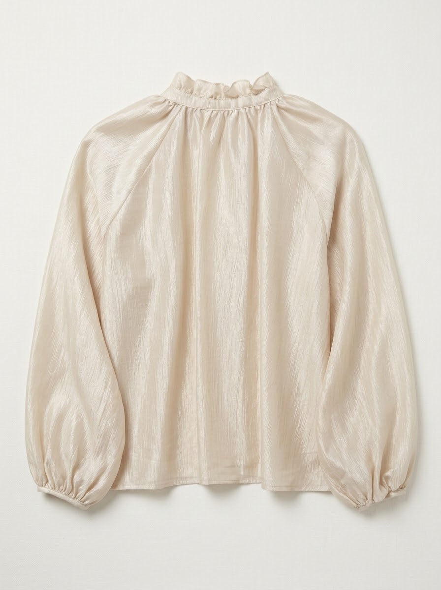 Lilian tie-neck lurex blouse in cream, back product view
