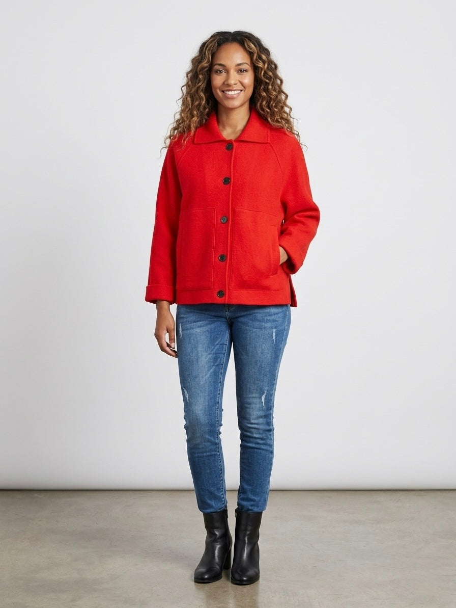 Penny red cashmere blend knit button jacket