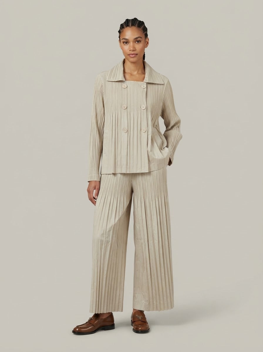 Jodie double breasted jacket with Jolene pleated trousers in oatmeal