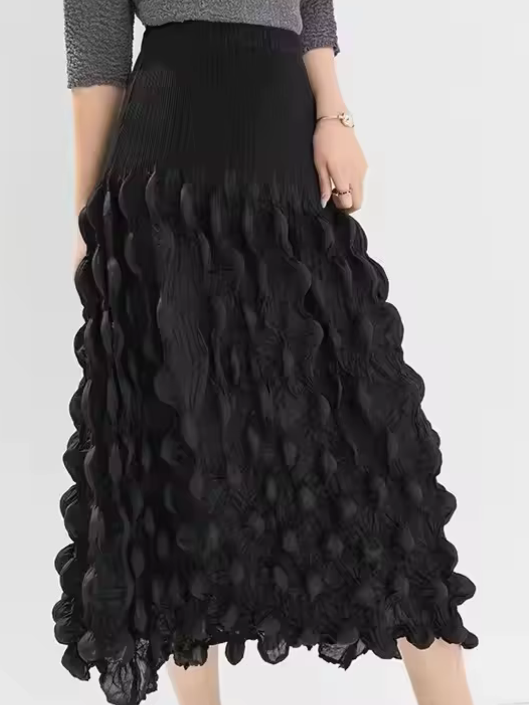 Marsha - Bubble pleat skirt Black