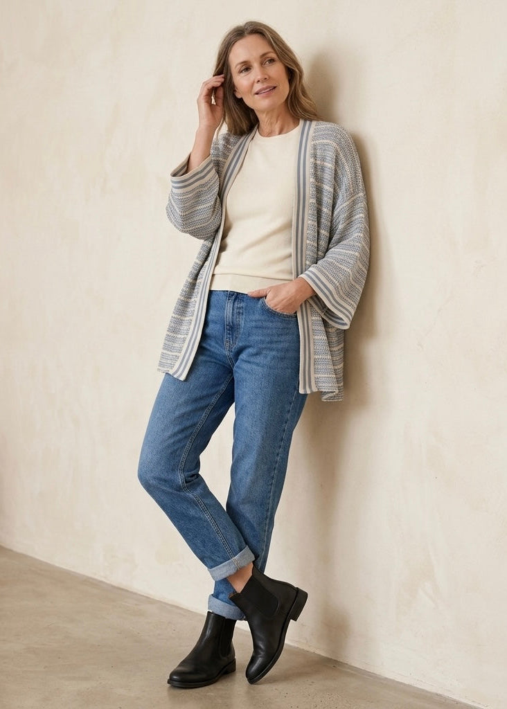 Briony blue cream stripe wrap cardigan