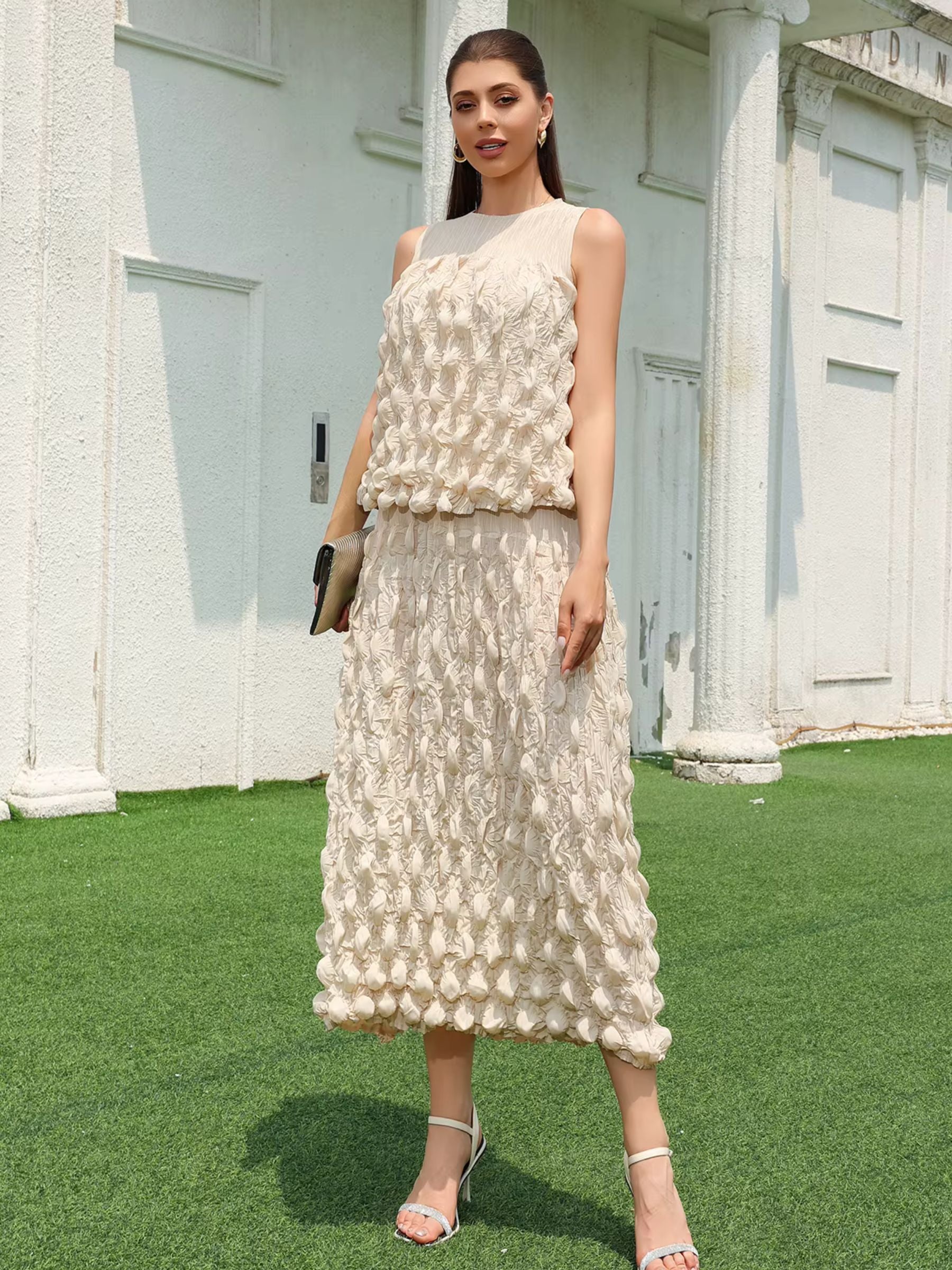 Marsha - Bubble pleat skirt Stone