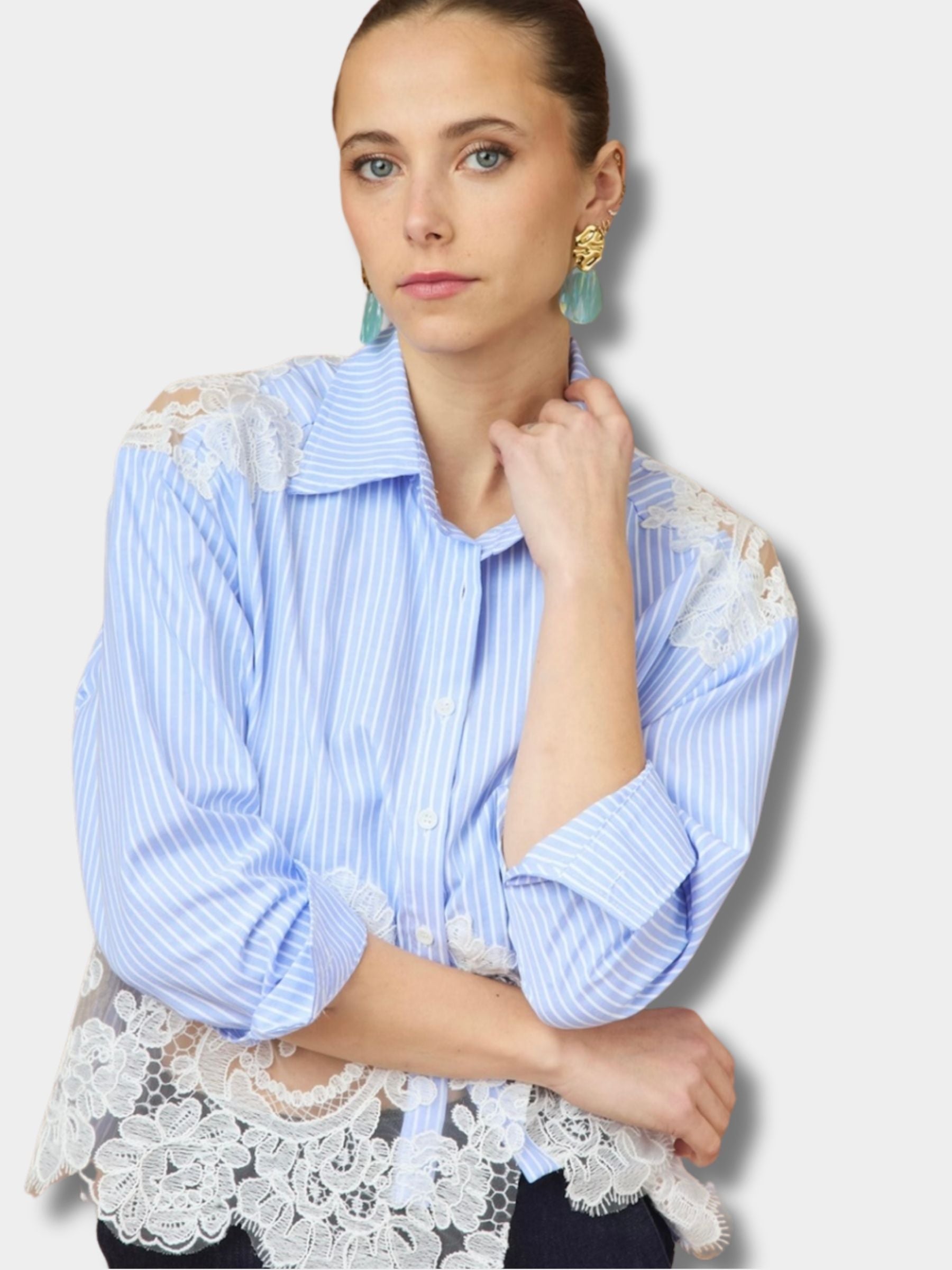 Faye - Stripe and Lace shirt