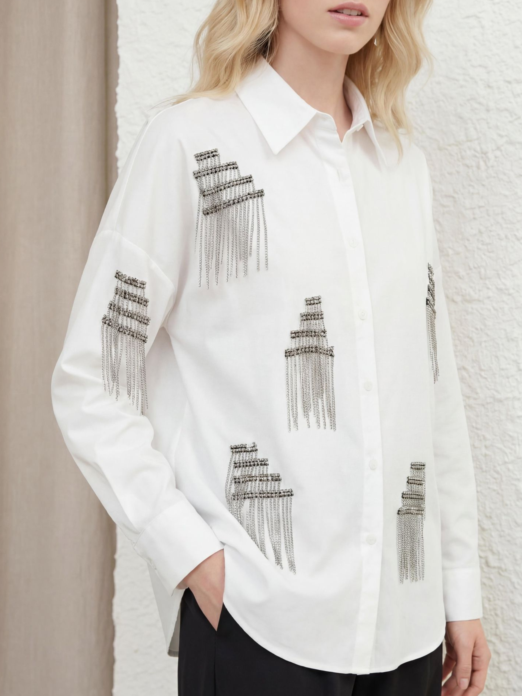 Noelle - Diamante tassel shirt