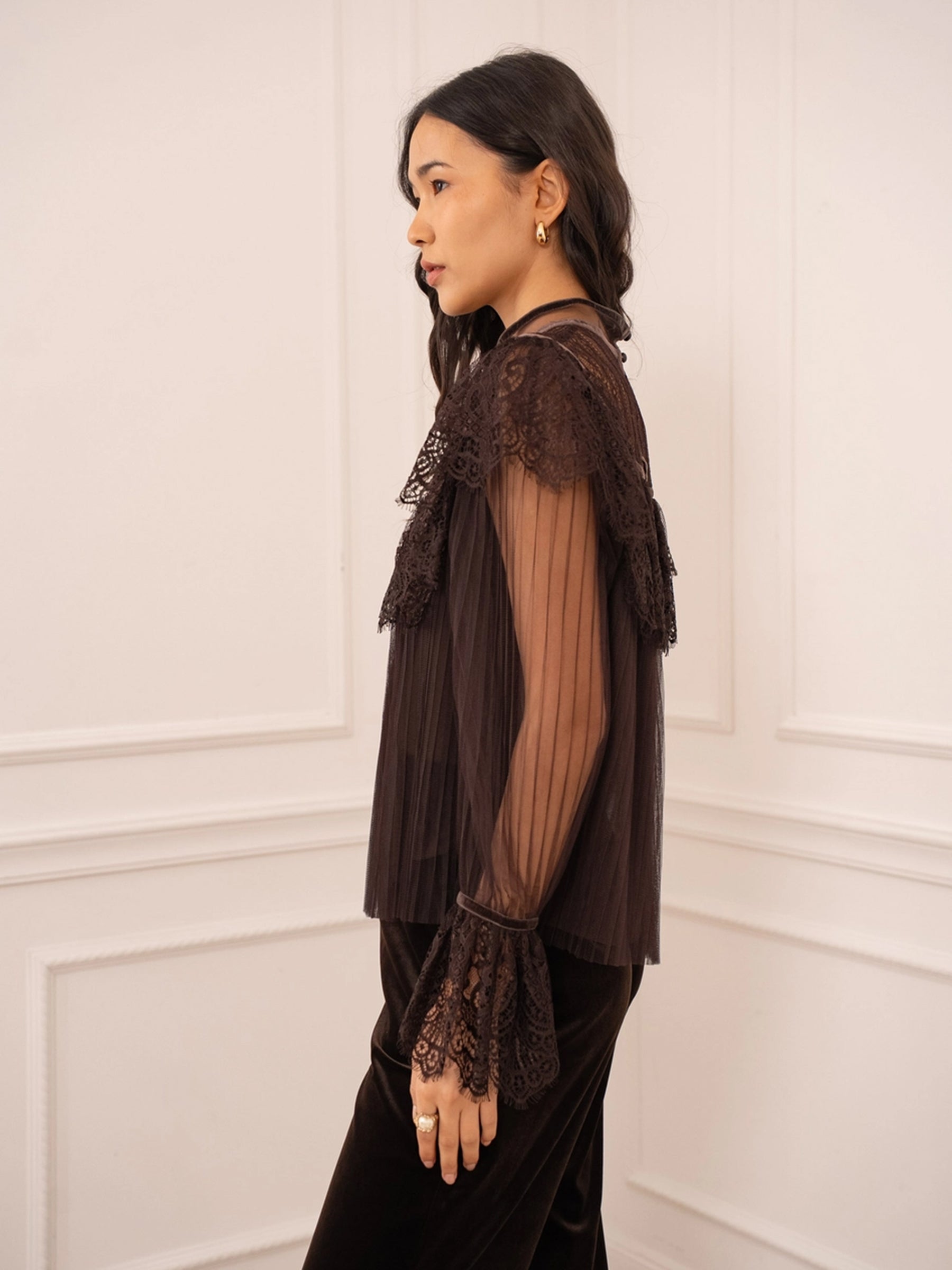 Sadie - Velvet & Lace pleated top