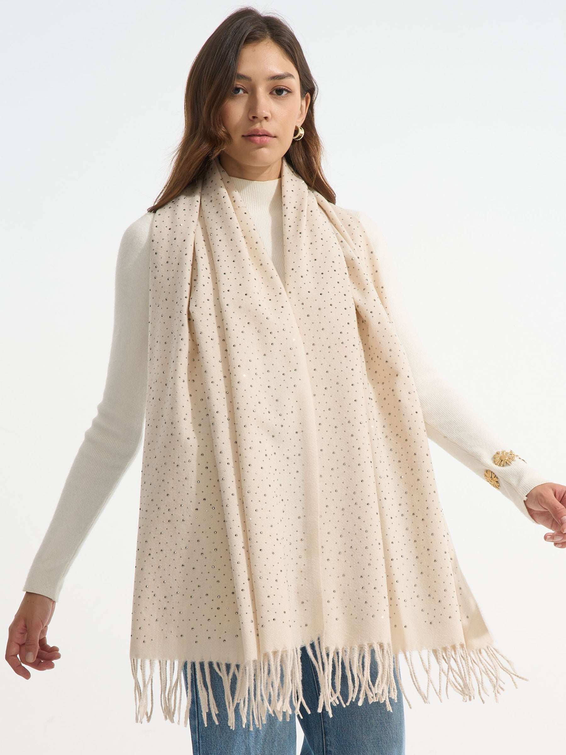 Sparkle - Embellished wool blend scarf