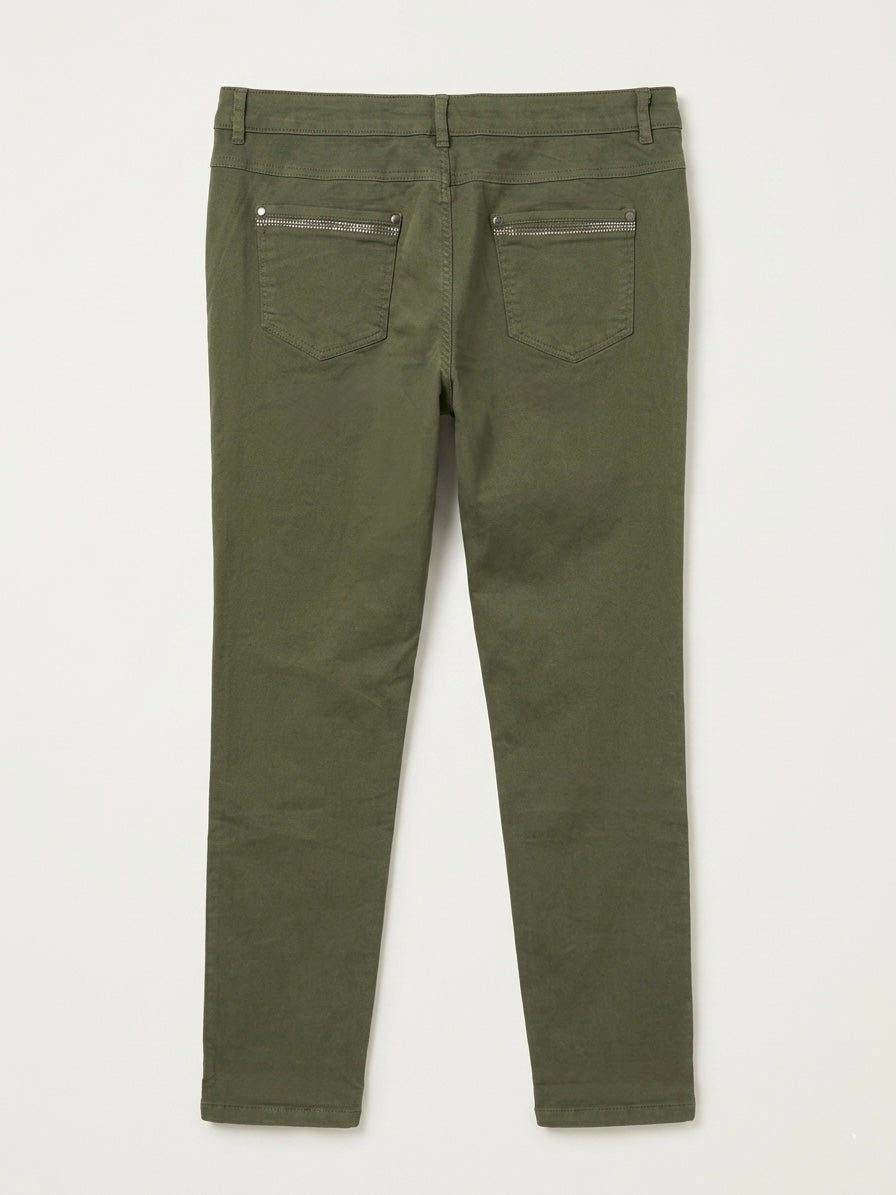 Frances khaki stretch straight leg cotton jean