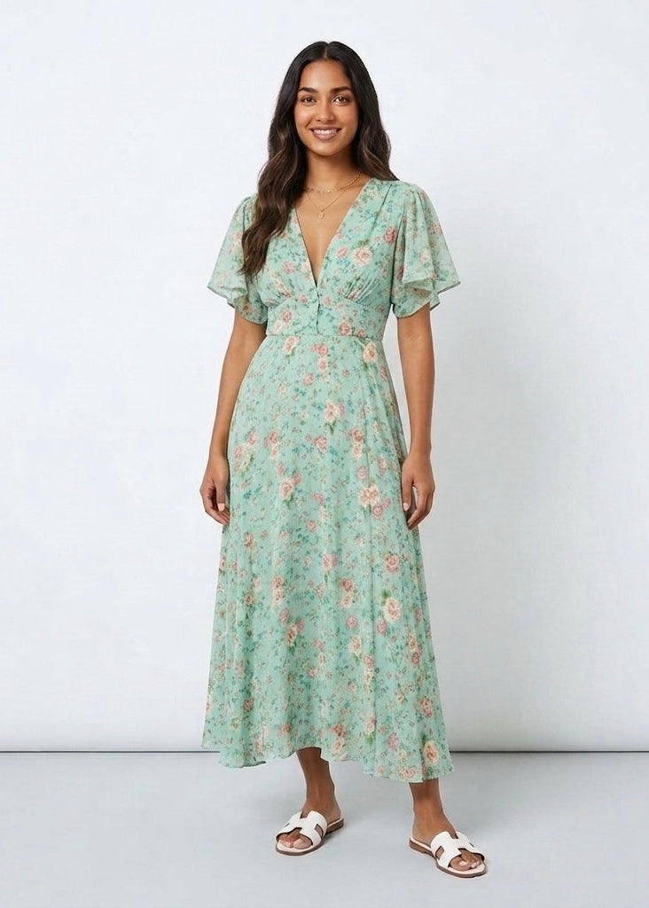 floral ditsy midi dress Kelsey ditsy floral print mint chiffon midi dress