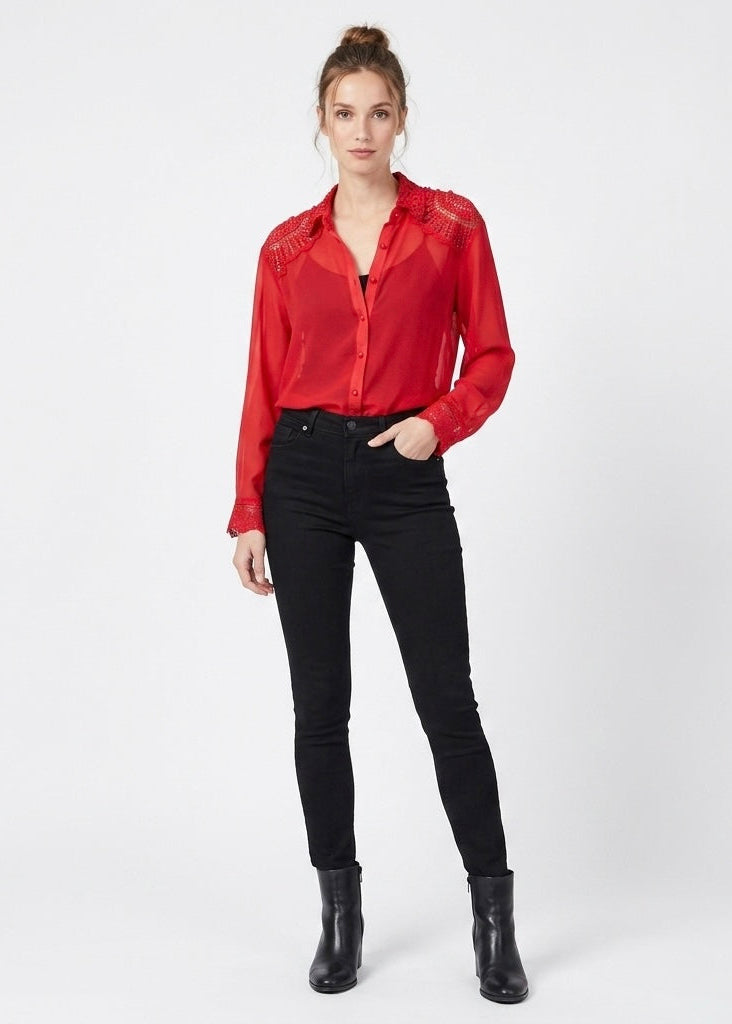 Melissa Chiffon crochet trim blouse