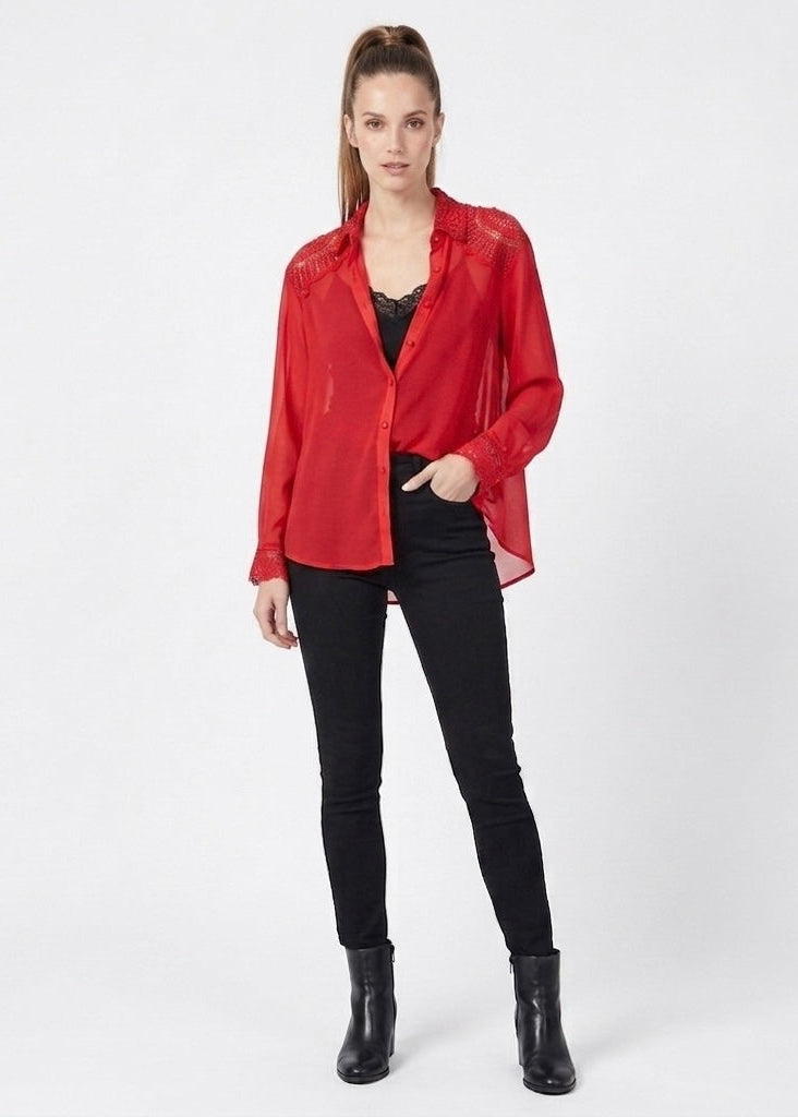 Melissa Chiffon crochet trim blouse