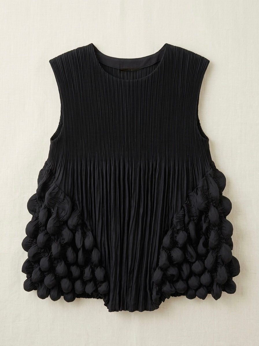 Marsha - Bubble pleat top Black