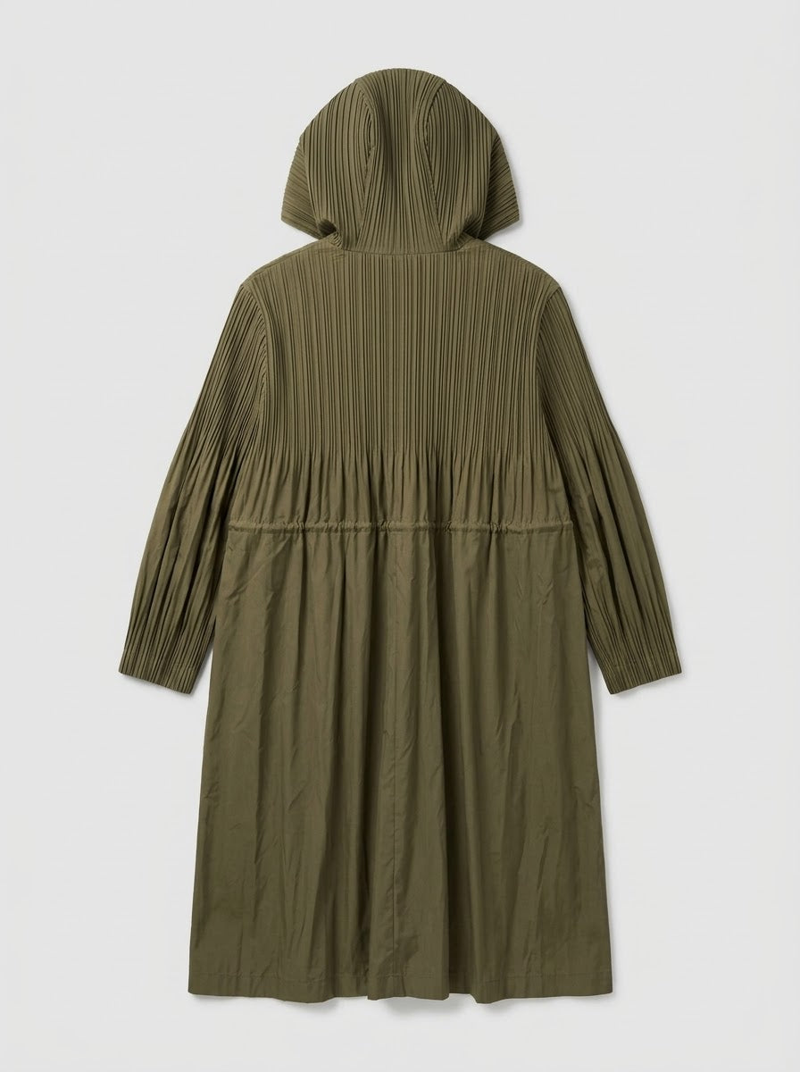 Judi Midi length pleat coat in khaki