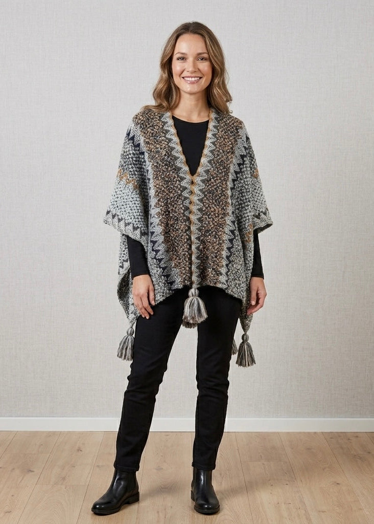 Myra cream multi knitted tassle trim shawl
