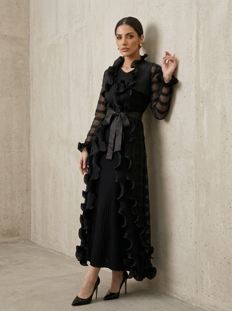 Esme Two piece coat dress in black