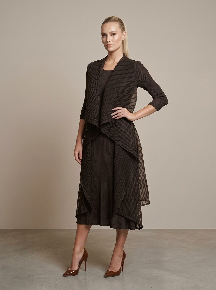 Natalia Pleated shrug dress in chocolate