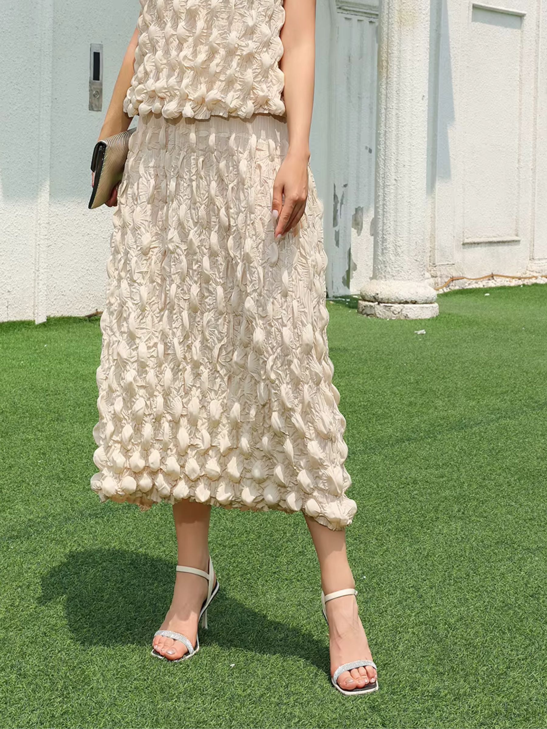 Marsha - Bubble pleat skirt Stone