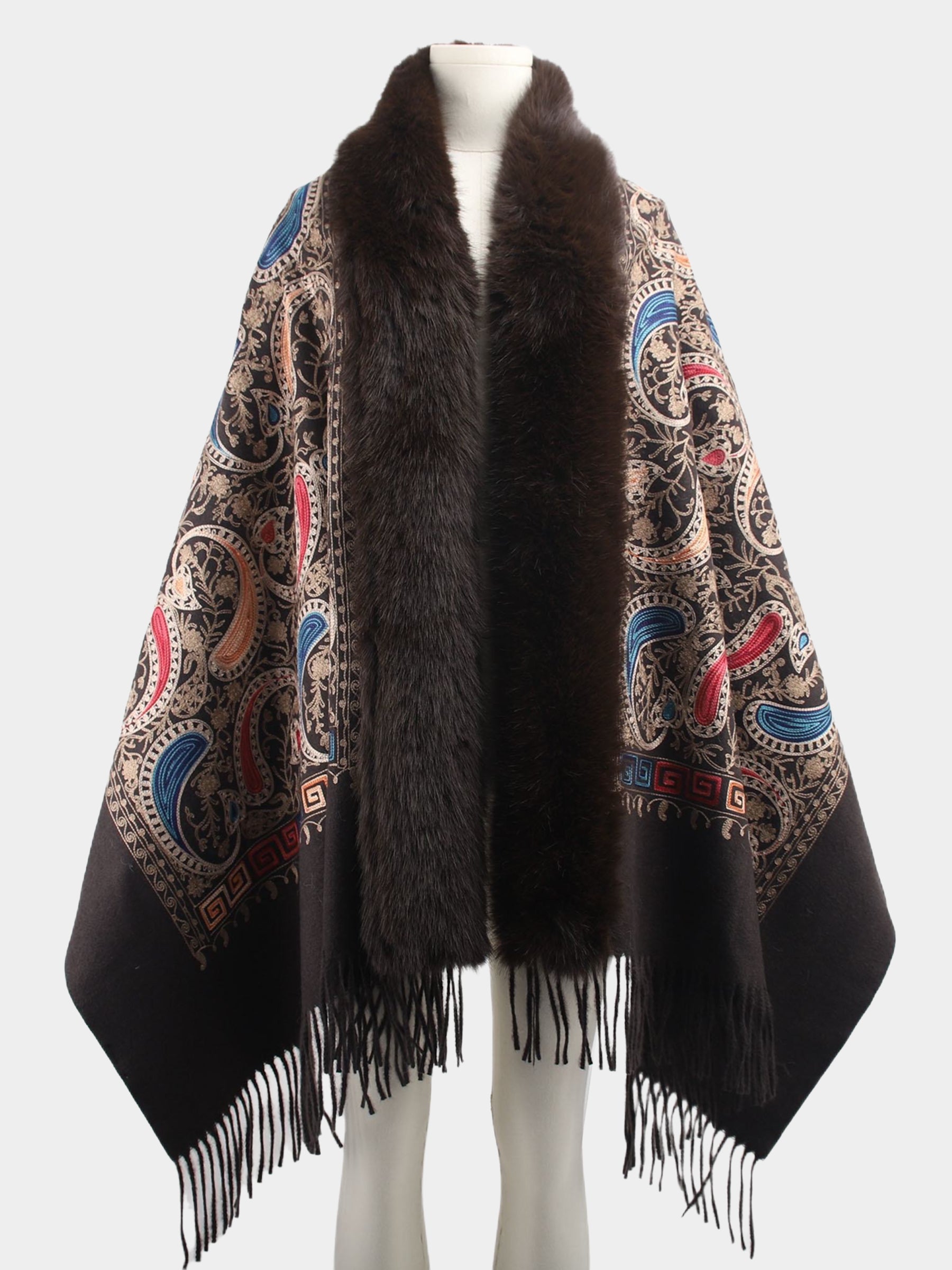 Cynthia - Embroidered fur trim shawl/wrap