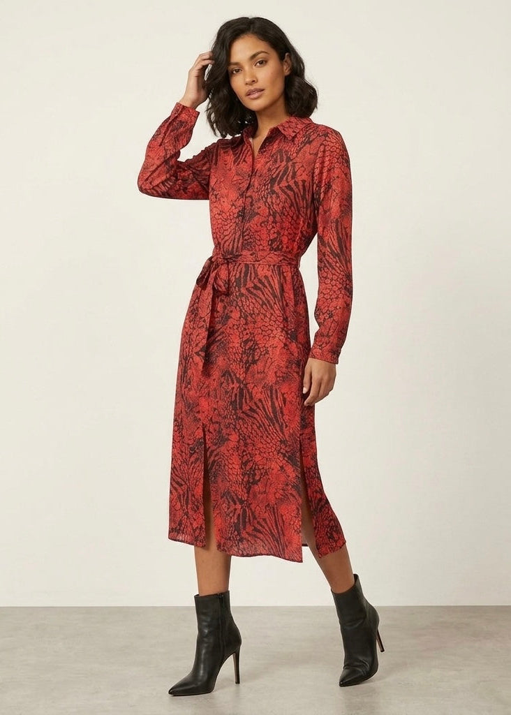 Torri Printed satin shirt dress