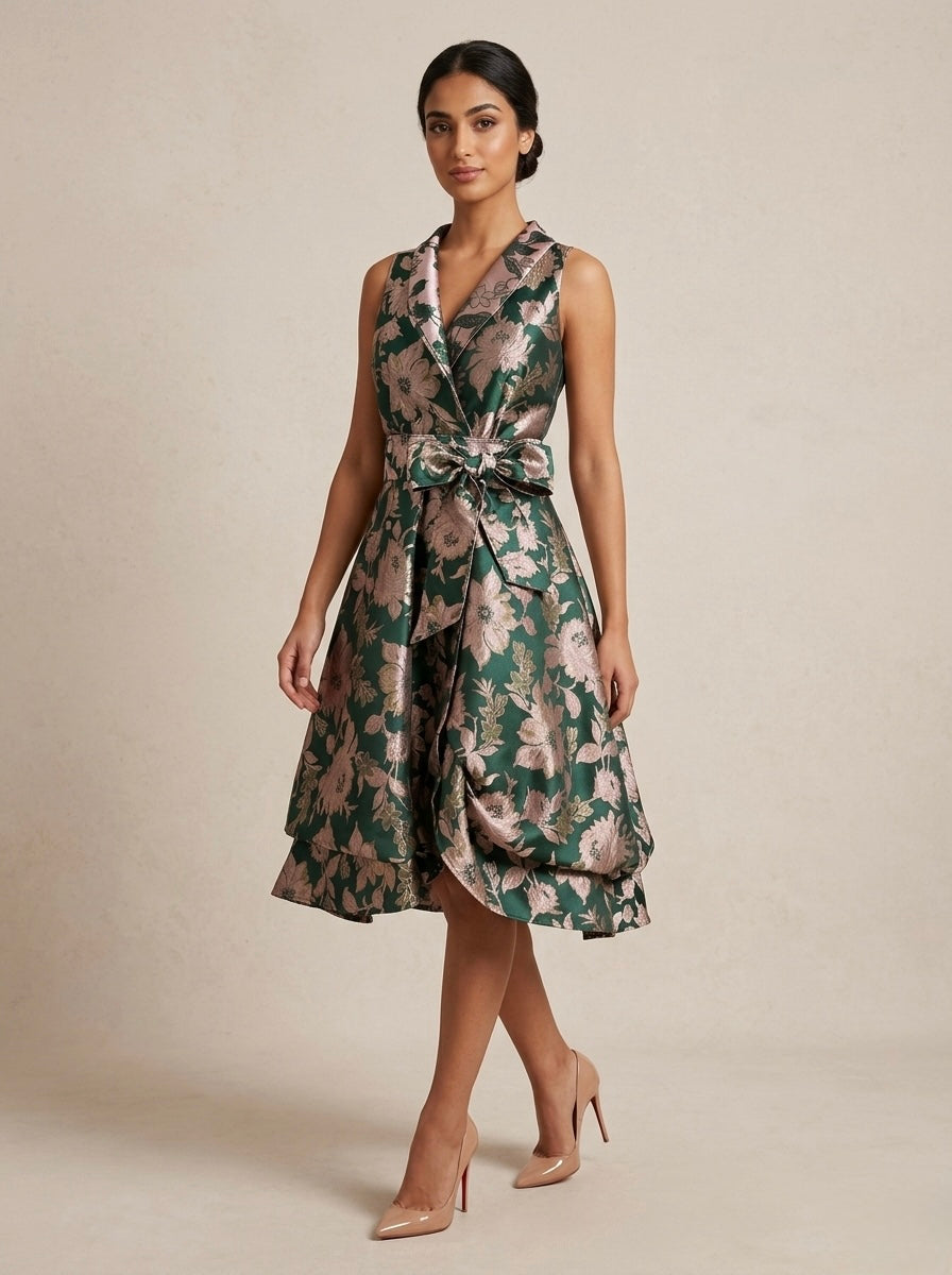 Ria - V neck brocade dress