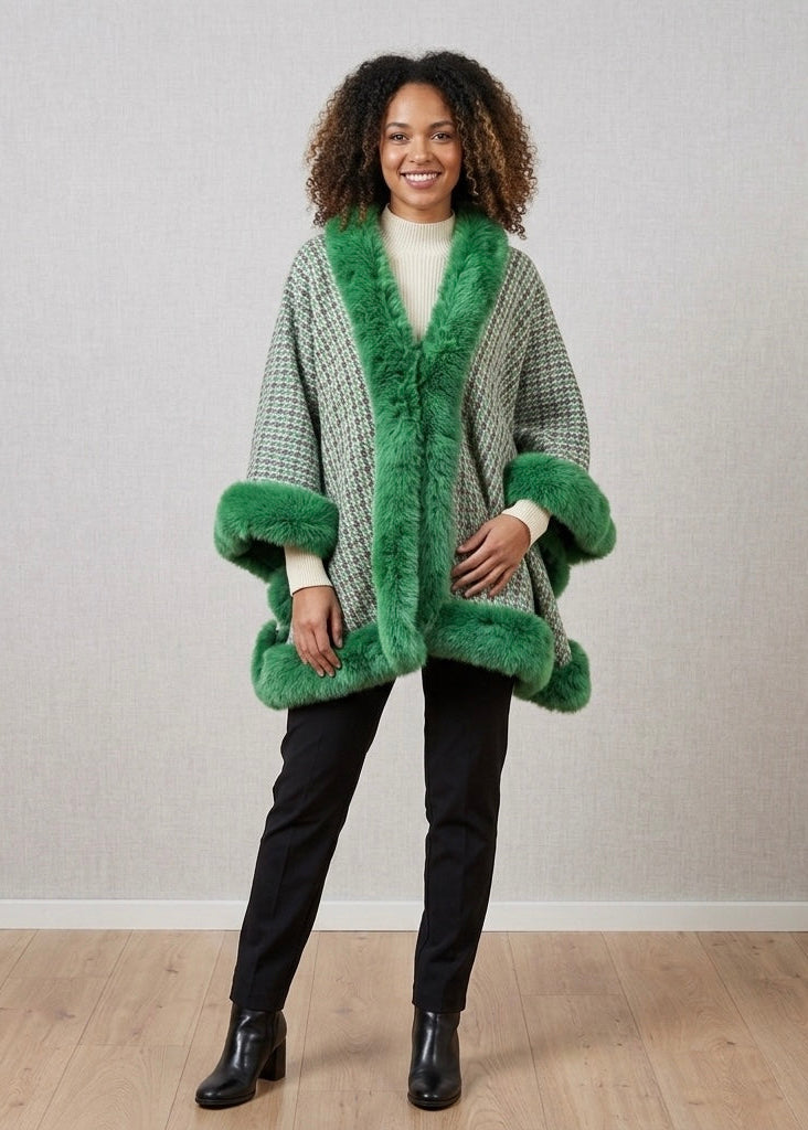 Willow jade check faux fur luxuriously soft cape