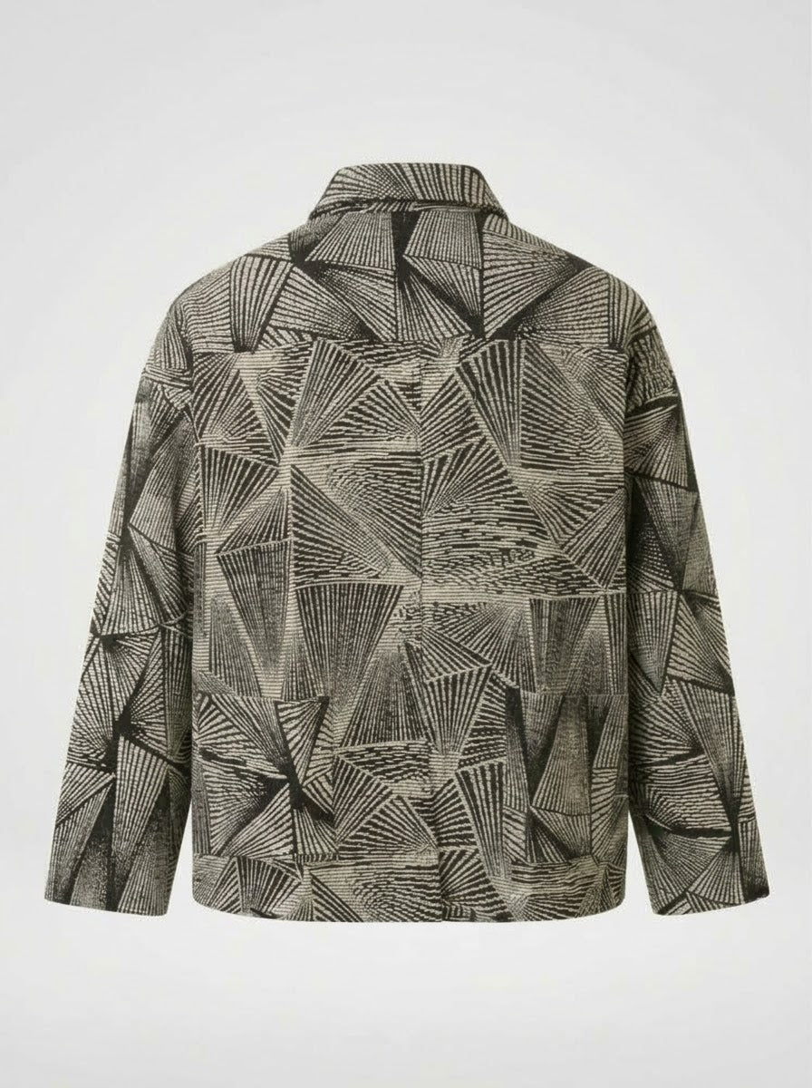 Shirley fan print jacket in black, back product view