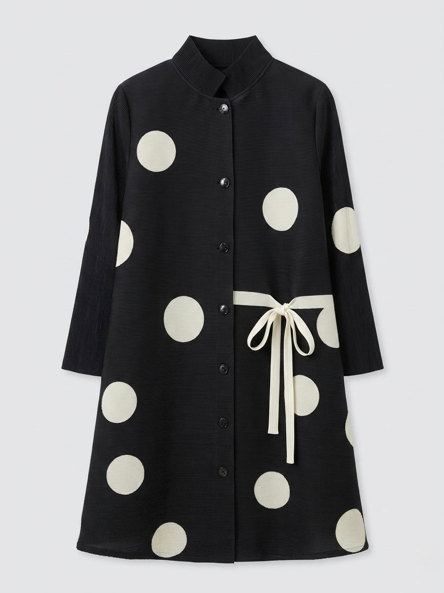 Eden - Midi length spot pleated dress / coat