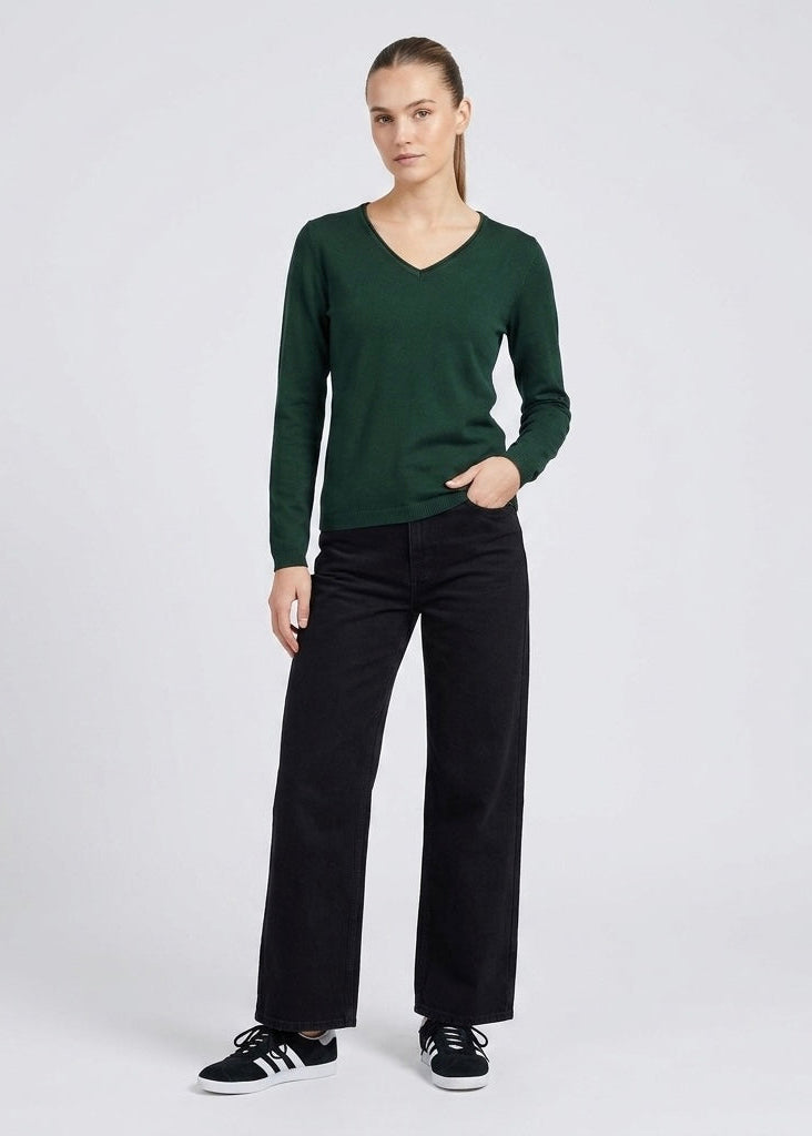 Catherine forest green soft touch v neck jumper
