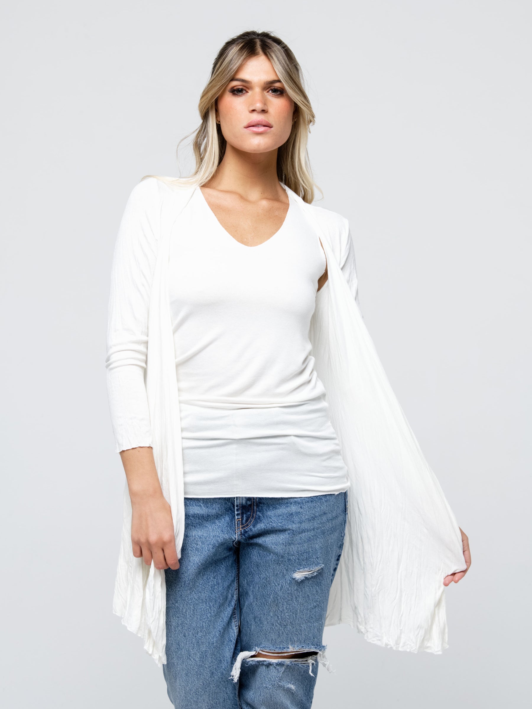 Longo -  Waterfall soft jersey cardigan Cream