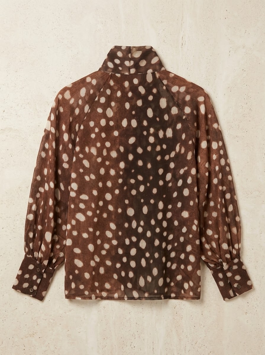 Judith spot bow blouse in tan, back product view
