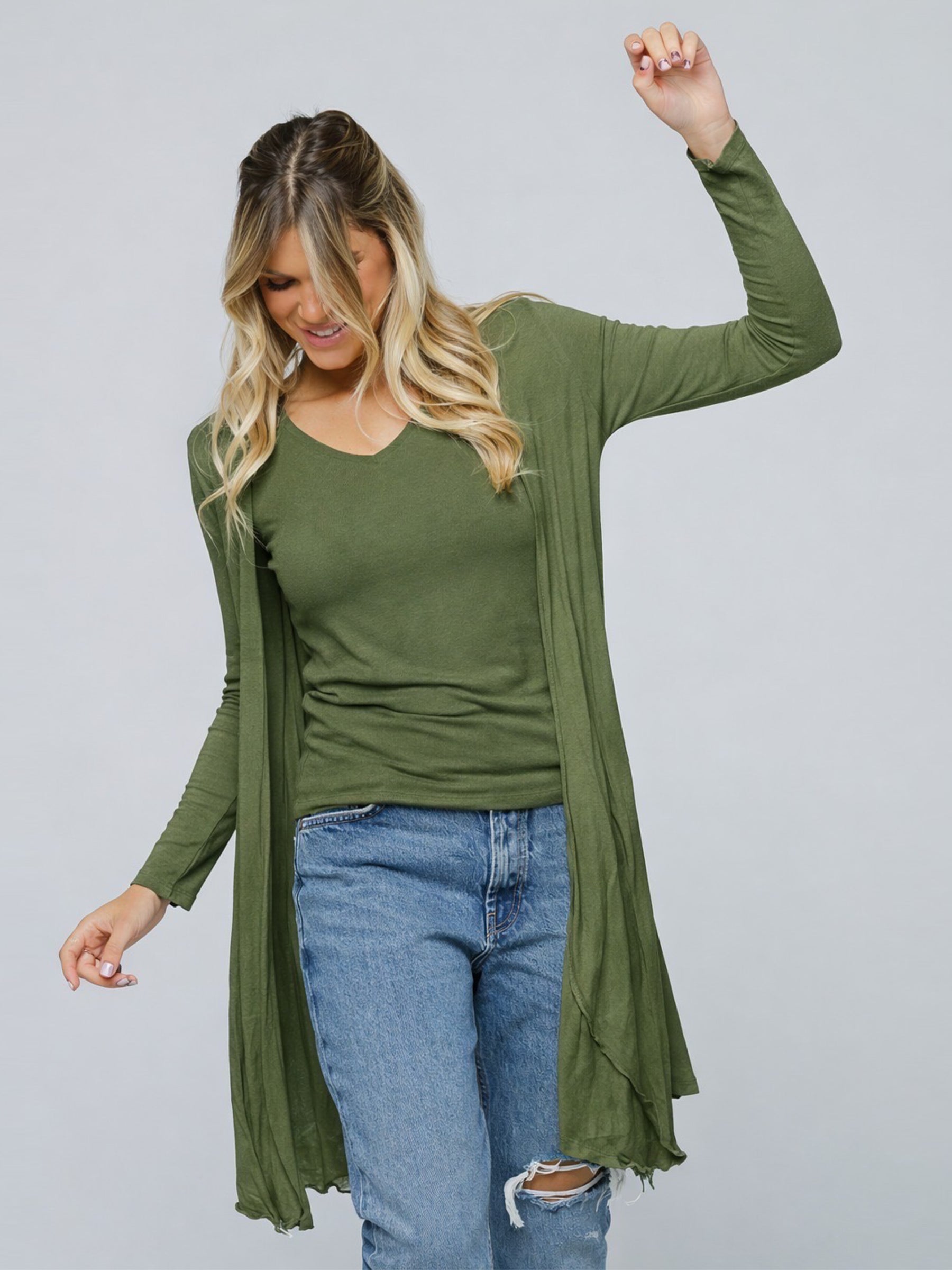 Longo -  Waterfall soft jersey cardigan Olive