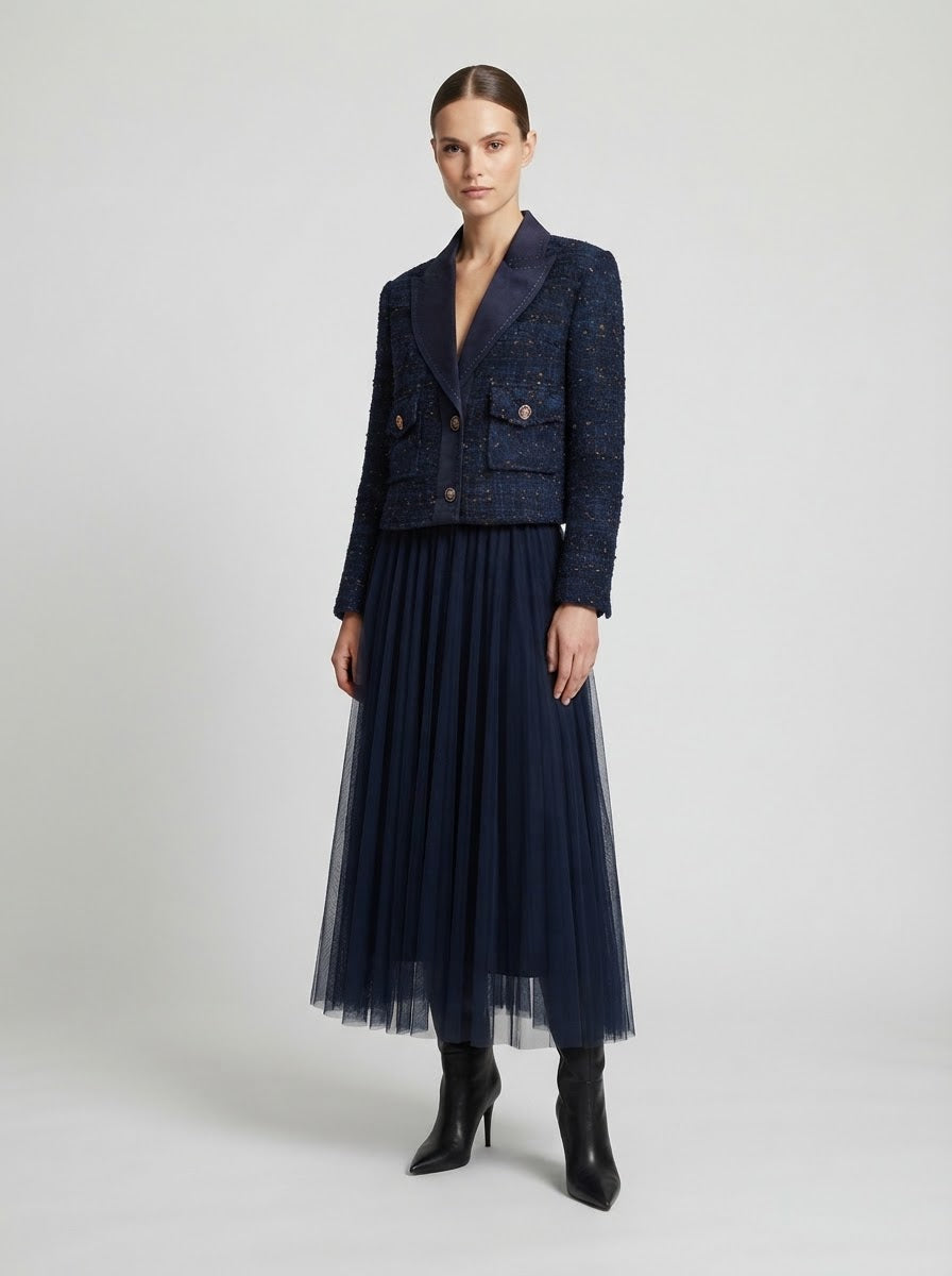 Candice - Plain flared tulle skirt Navy