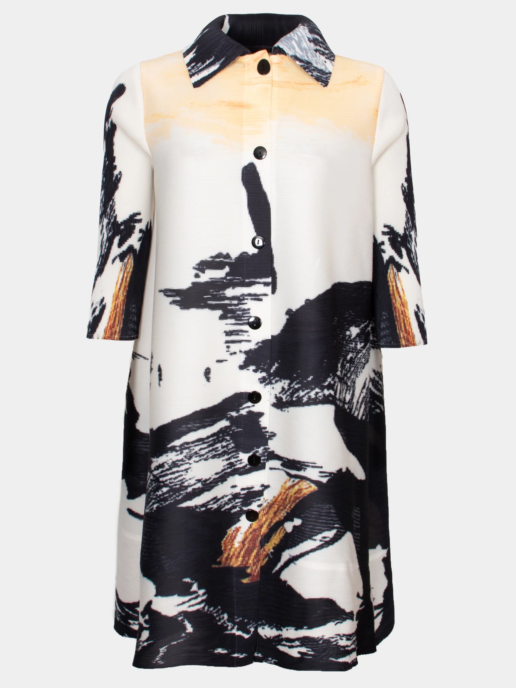 Mandy yellow abstract pleated midi length coat/dress