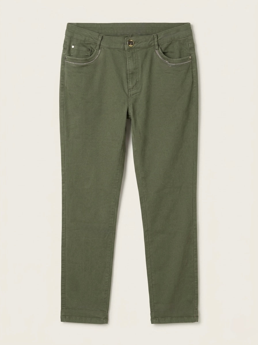 Frances khaki stretch straight leg cotton jean