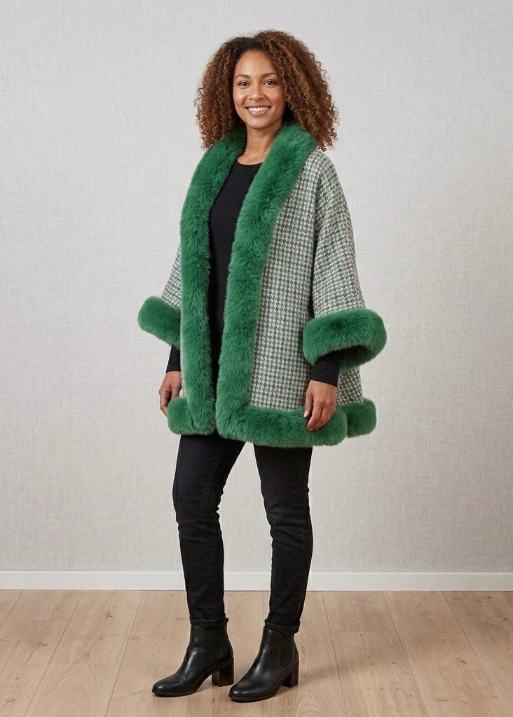 Willow jade check faux fur luxuriously soft cape