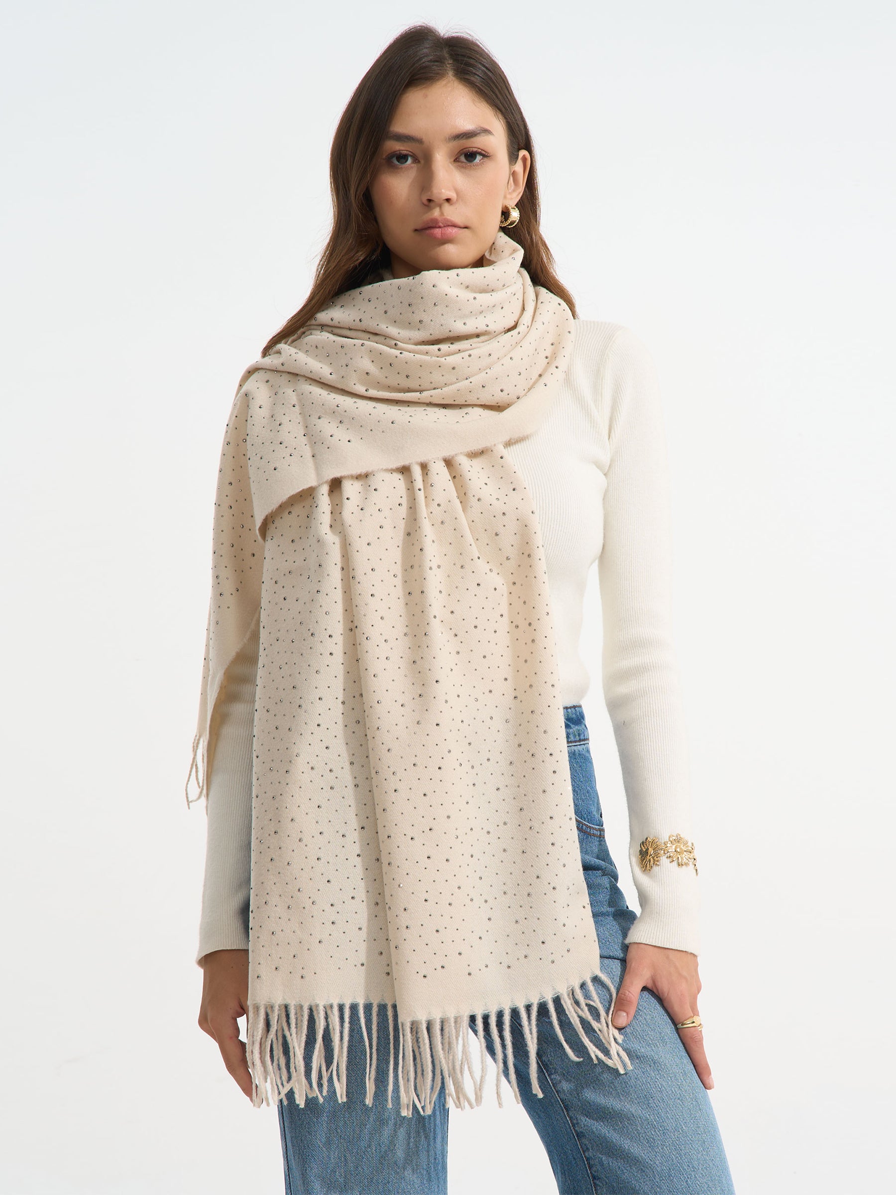 Sparkle - Embellished wool blend scarf