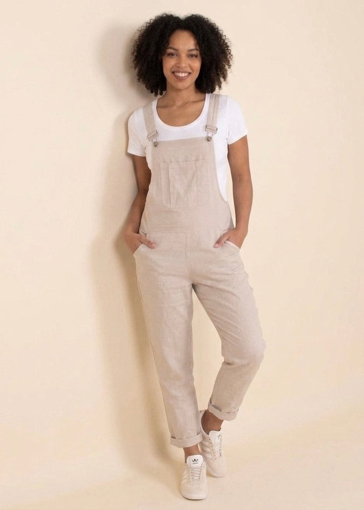Saskia cotton stone slim fit dungarees