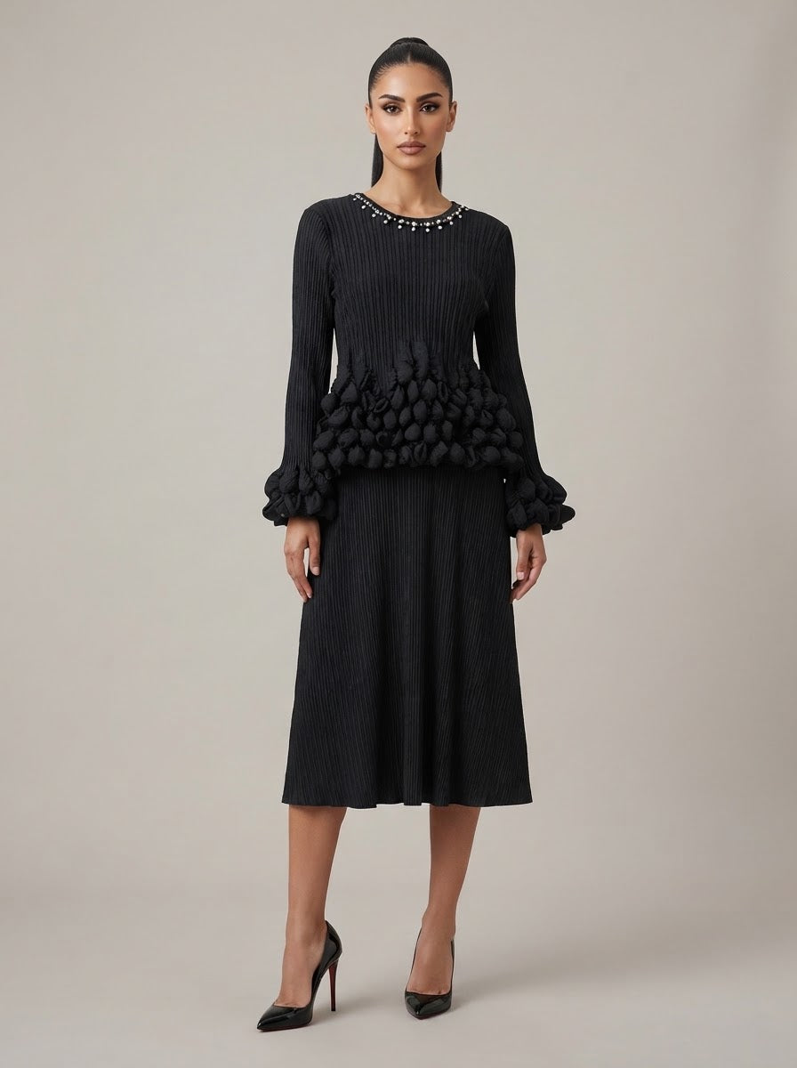 Marla Semi bubble pleat dress in black