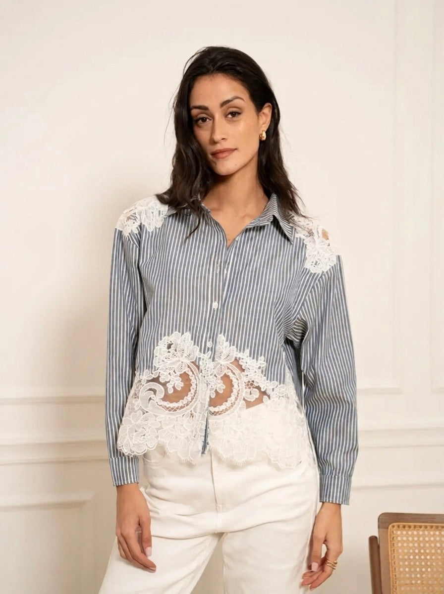 Faye - Stripe and Lace shirt