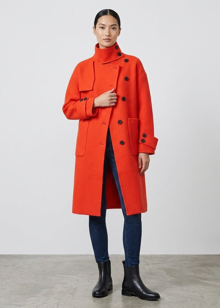 Pearl red cashmere blend long knit coat