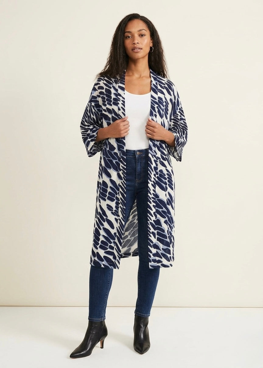 Merlot navy pebble dash long printed cardigan