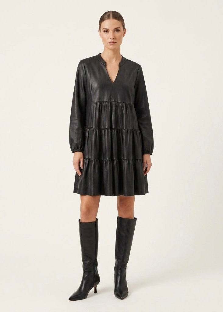 Roseau soft touch black pleather dress