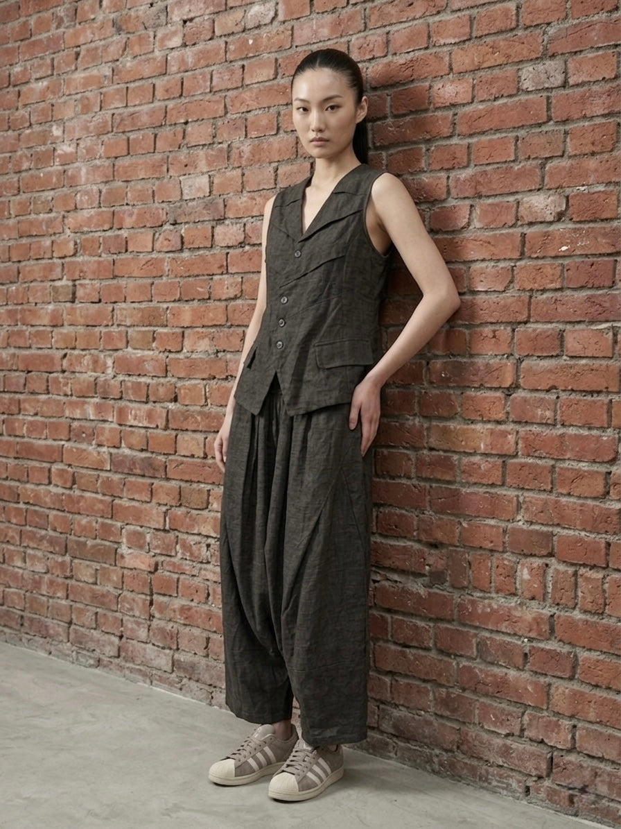 Ami - Distressed pintuck trouser