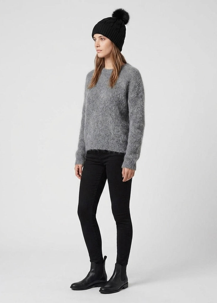 Connie black cashmere blend cable knit bobble hat