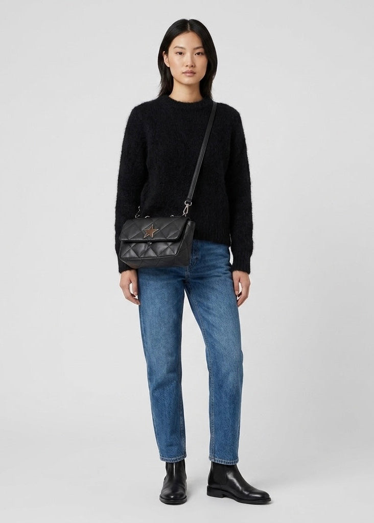 Star cross body / shoulder black bag
