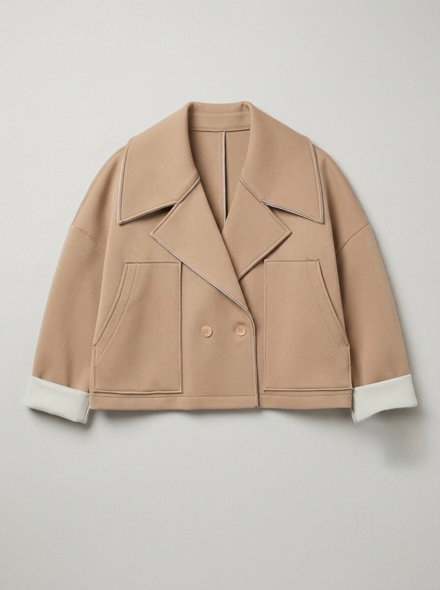 Camel Bronte double-breasted scuba jacket, front flat lay