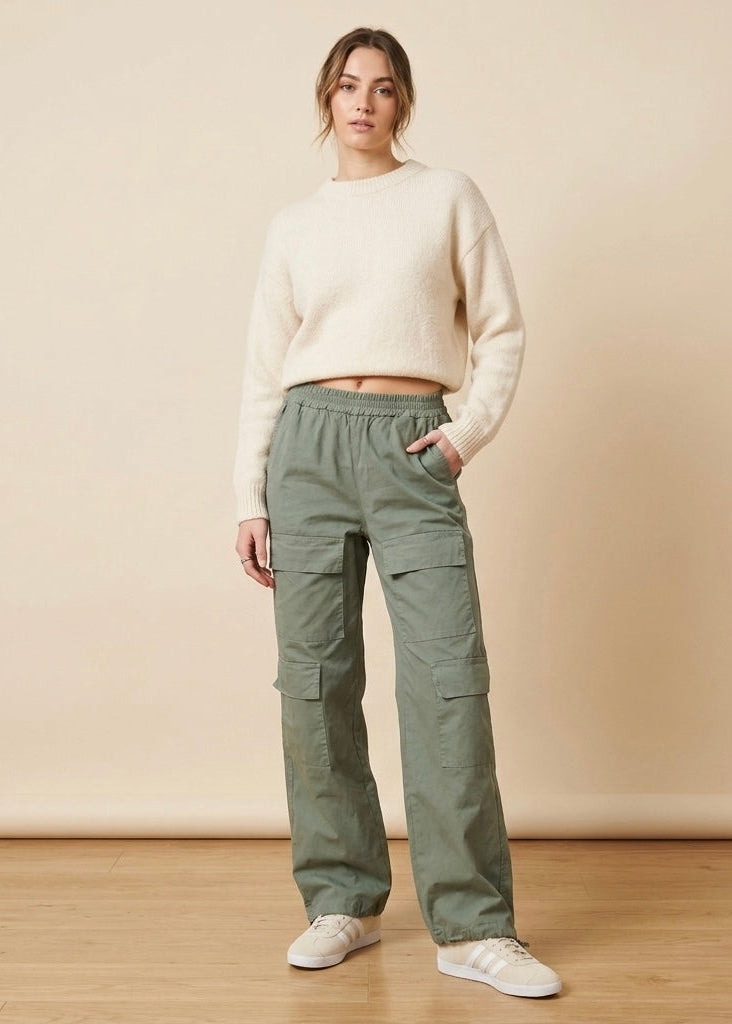 Cassy khaki cotton cargo pocket trouser