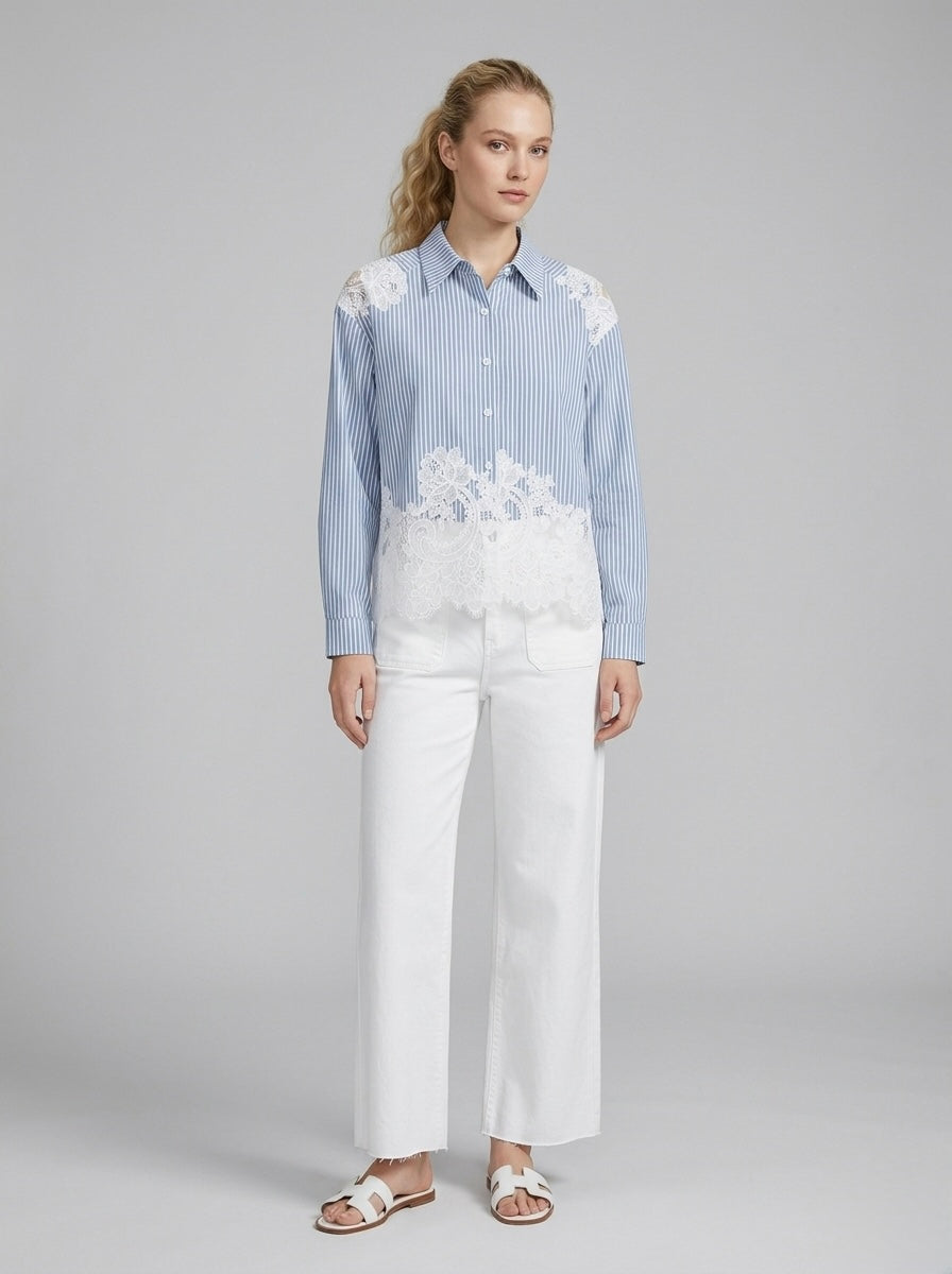 Faye - Stripe and Lace shirt